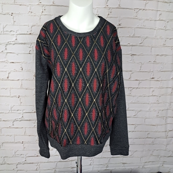 miss Me Vintage | Charcoal Gray & Red Diamond Pullover Sweater - Picture 2 of 11